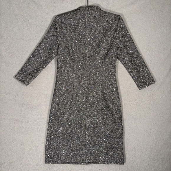 J McLaughlin Henrika Dress Women's Size M Charcoal Sequin Sparkle Sheath Tweed - Picture 2 of 16